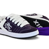 Tênis qix roxo com opções de cadarço branco ou roxo.