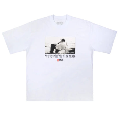 Camiseta Oversized Qix Chorão Meu Escritório é na Praia
