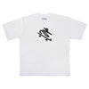 Camisa oversized branca com estampa central preta QIX em estilo skate, tecido liso e modelagem larga. 